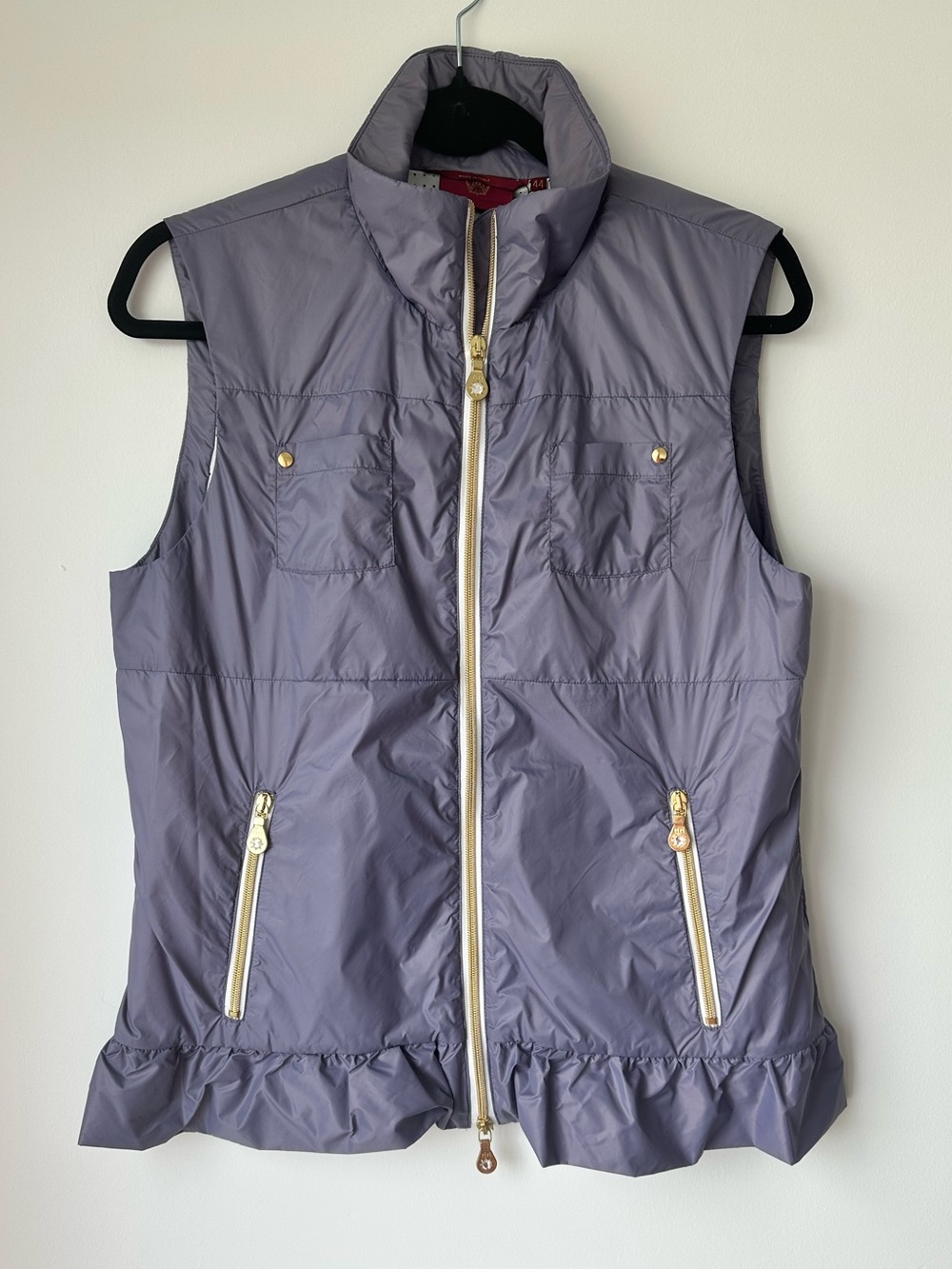 Brendratti Luxury Women’s Violet Golf Vest with Gold-Tone Jewel Zippers Size 44